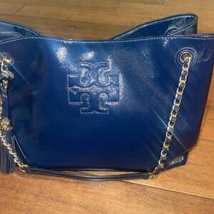 Tory Burch Navy Tote Bag Medium With Gold Details